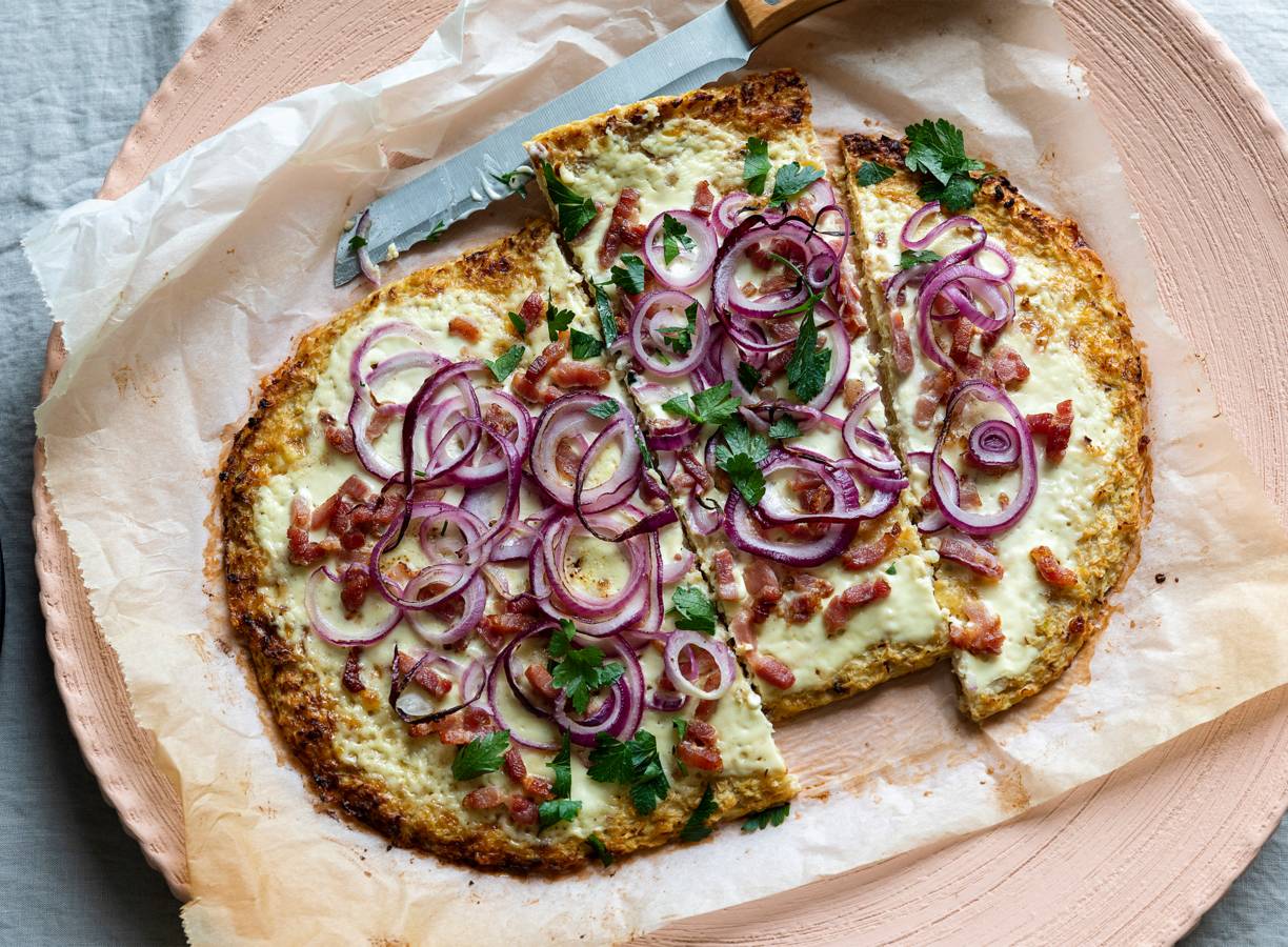 Flammkuchen met bloemkoolbodem