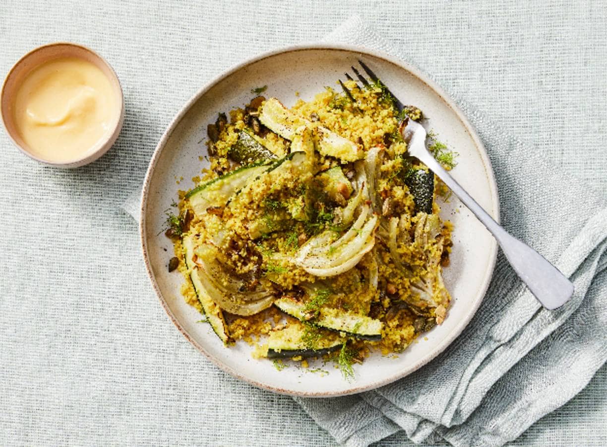 Volkorencouscous met geroosterde venkel en mangoyoghurt