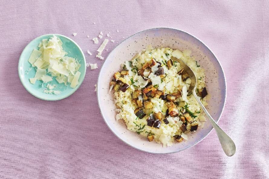 Bloemkoolrisotto met aubergine & Grana Padano