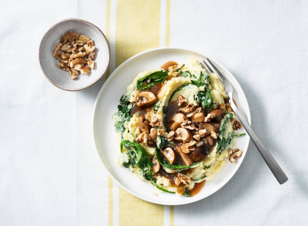 Spinaziestamppot met champignons en jus