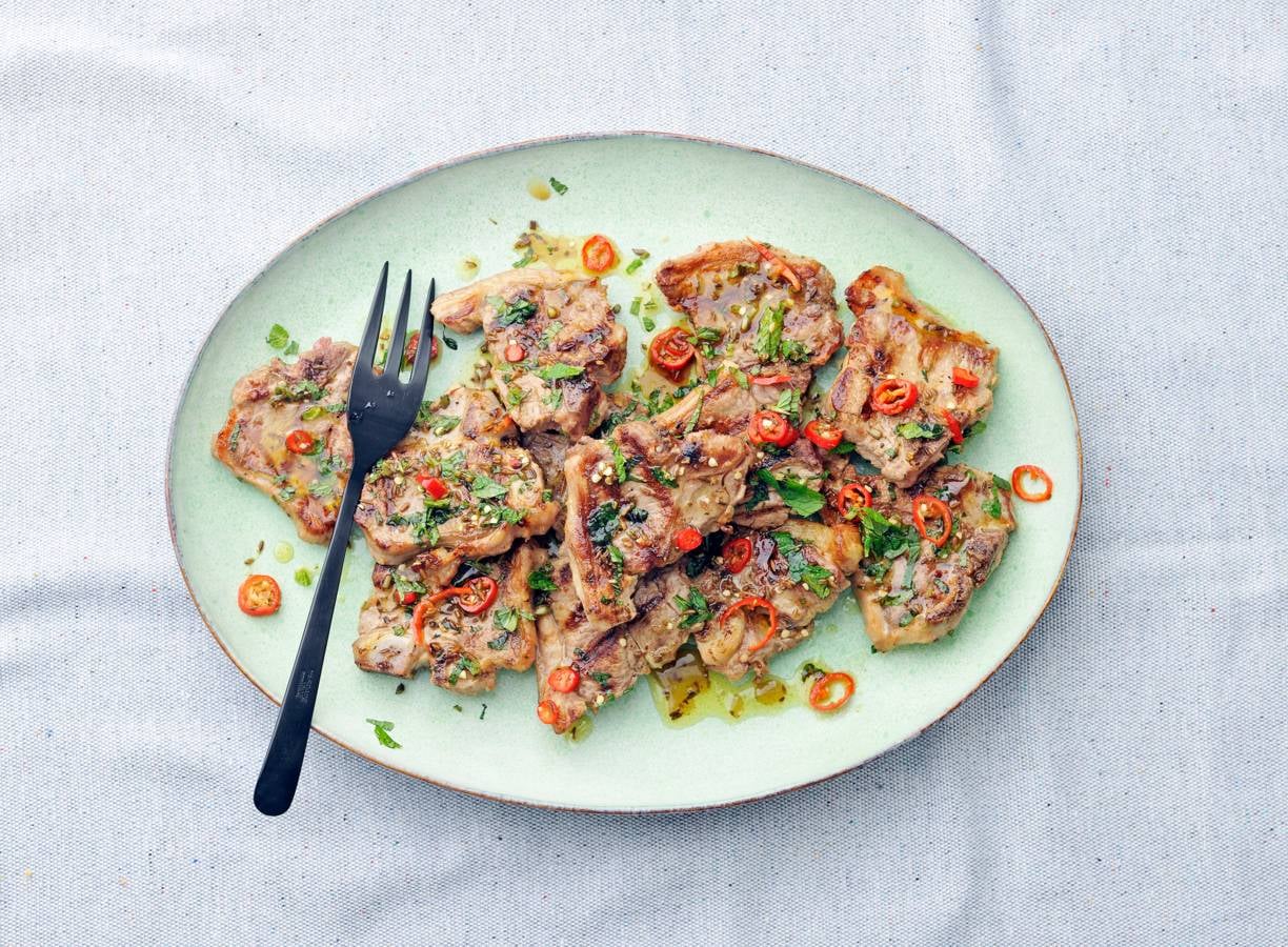 Gegrilde lamskotelet met munt en komijn