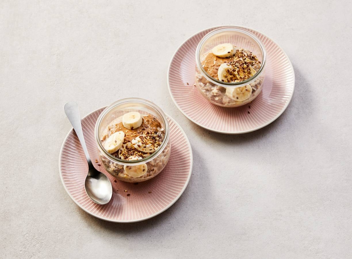 Bananen-havermout met pindakaas en zaden-pittenmix