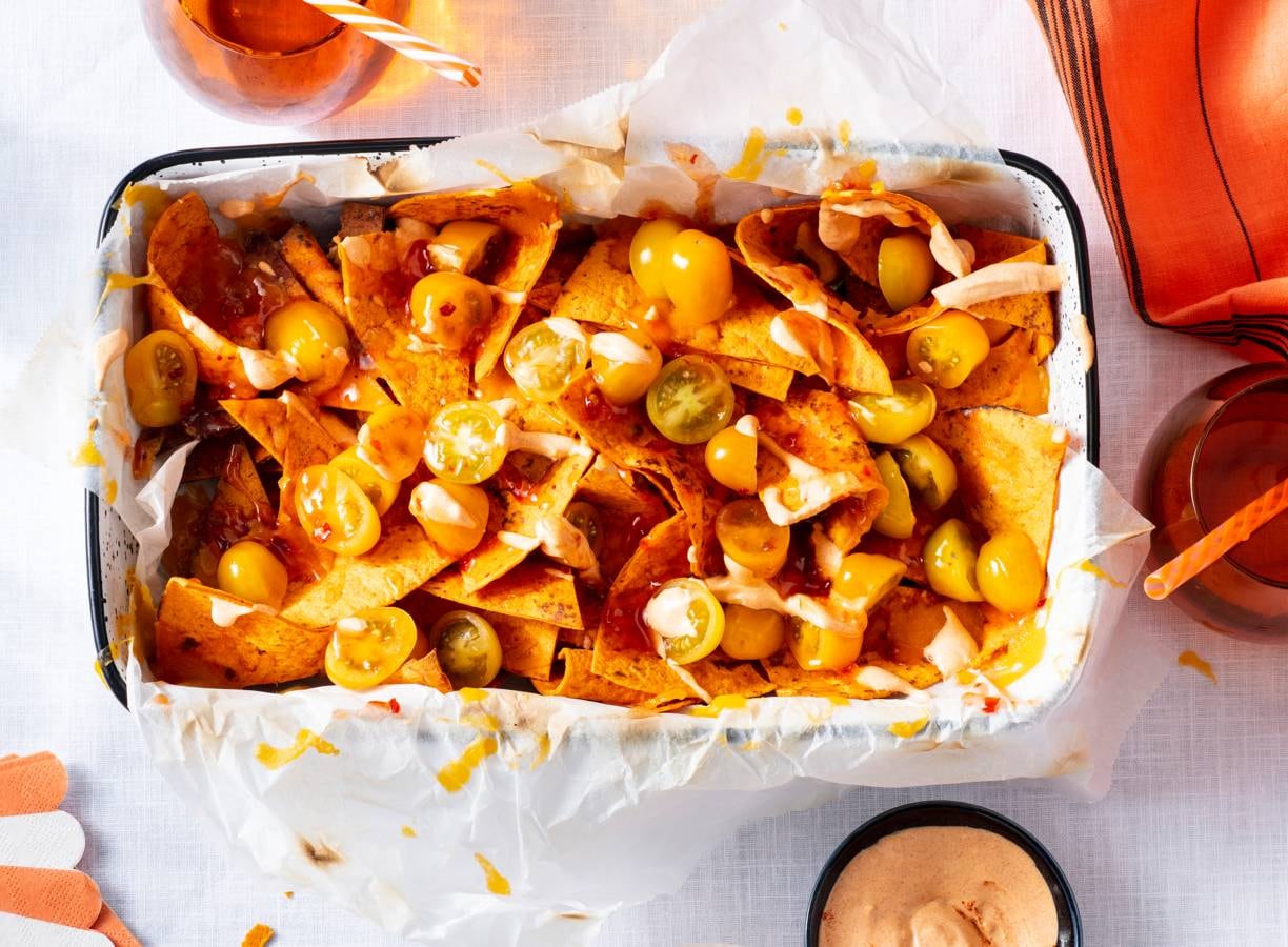 Oranje snacks: oranje nachos van de Albert Heijn