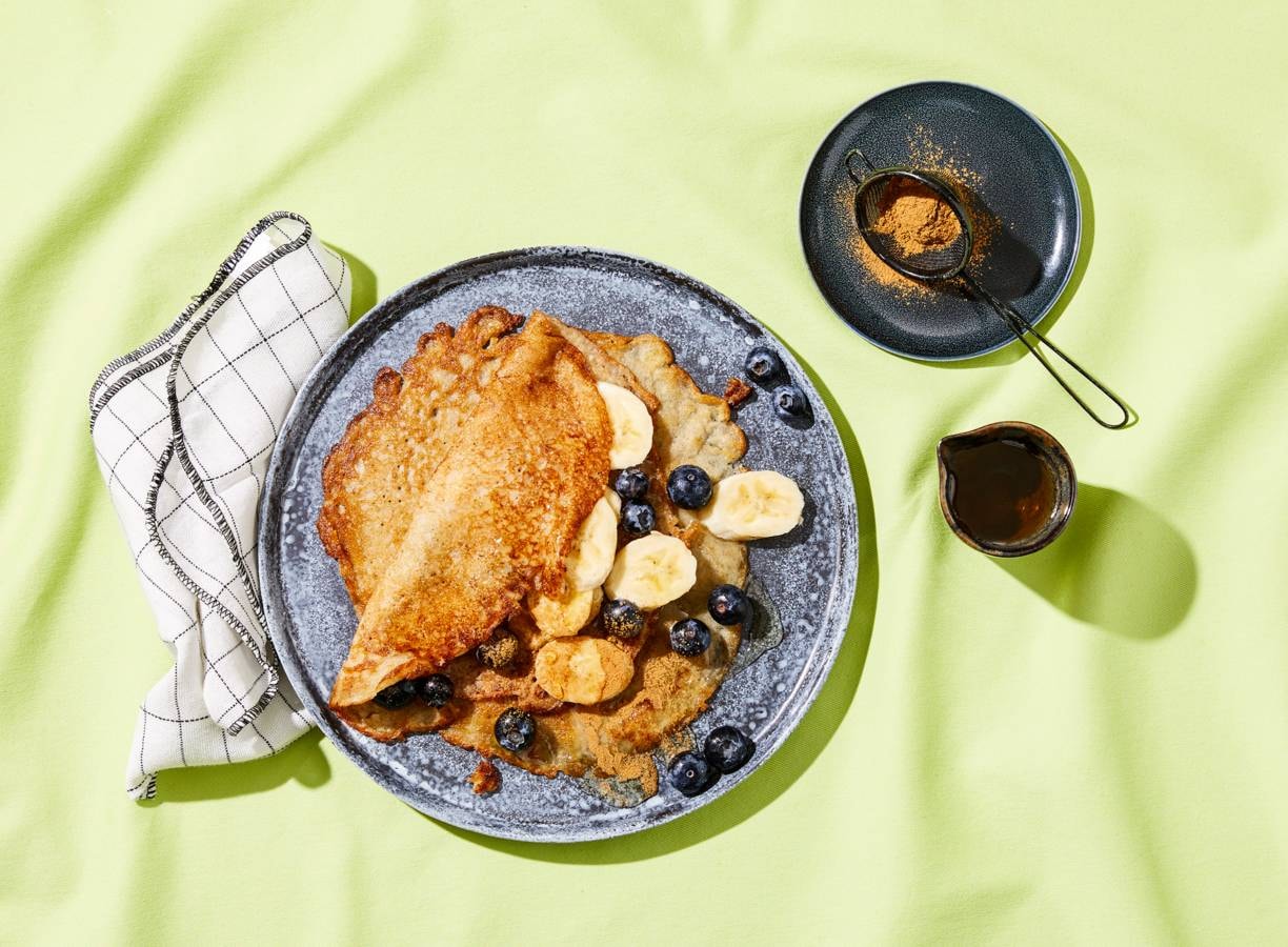 Vegan pannenkoeken met havermout, banaan en bosbessen