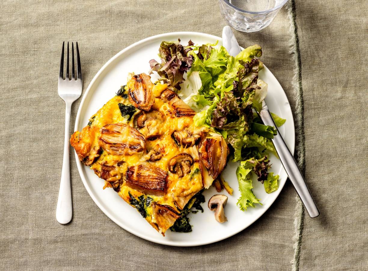 Frittata met spinazie en kastanjechampignons