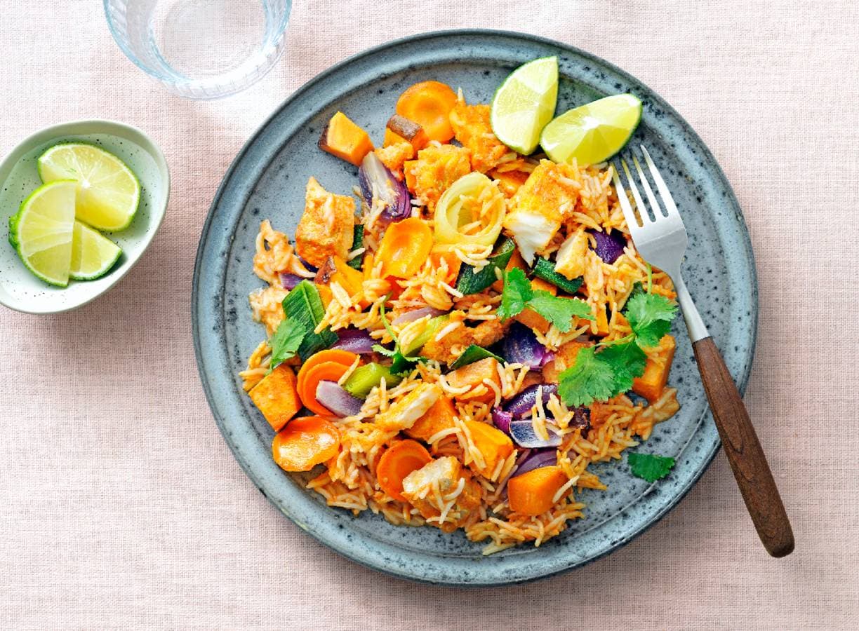 Ovencurry met kabeljauw en rijst