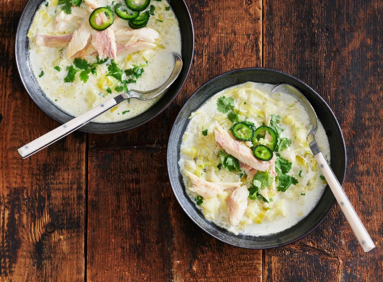 Aardappelroomsoep met forelfilet (chowder)