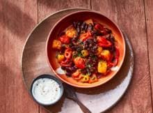 Gestoofde pompoen met puntpaprika en kidneybonen