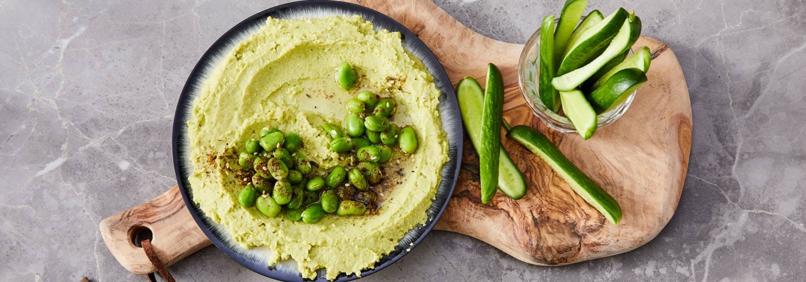 Komkommer met hummus van tuinbonen recept Allerhande Albert Heijn