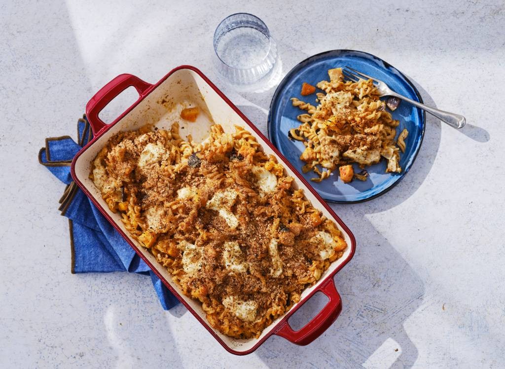 Ovenpasta met pompoen en mozzarella 