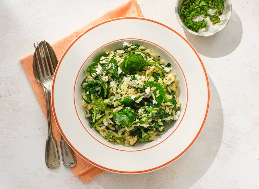 Orzo met spinazie, feta en munt recept - Allerhande | Albert Heijn