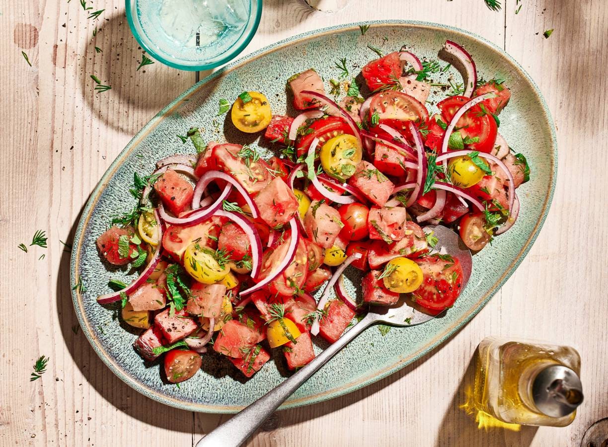 Frisse tomatensalade met watermeloen recept Allerhande Albert Heijn