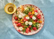 Een zomerse salade met typische ingrediënten uit italië... Dat is deze tomatensalade met mozzarella en een frisse venkel-citrusdressing. Daar blijf je van eten! 