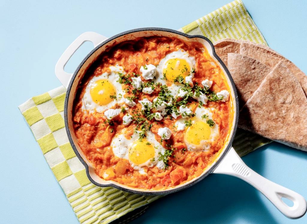 Shakshuka met pompoen en geitenkaas
