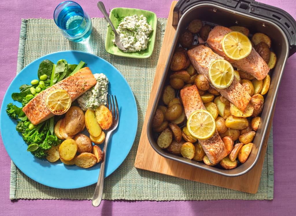 Zalm uit de airfryer met bimi en krieltjes van London Loy recept Allerhande Albert Heijn