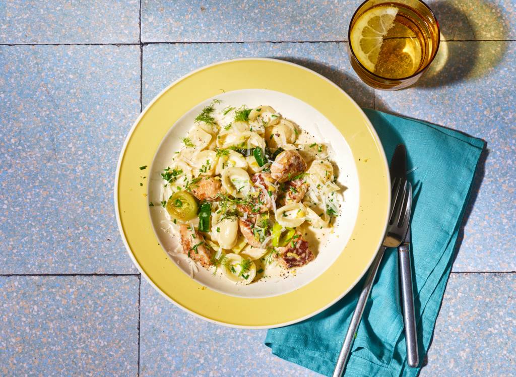 Romige orecchiette met prei en venkel