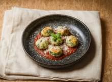 Gnudi wordt vaak gemaakt van spinazie en ricotta. In deze variant maken we de gnudi met cottage cheese. Heerlijk in een laagje tomatensaus!