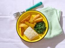 Voor de kleine fijnproevers onder ons: zachte kabeljauw met spinazie en gebakken aardappeljes. 